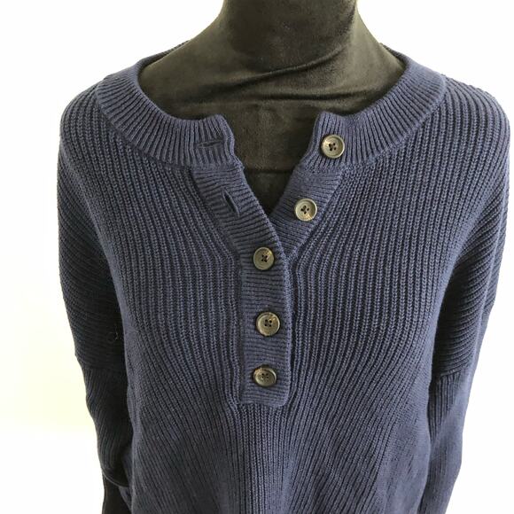 Aerie Women's Button-Up Henley Knit Sweater Medium Navy Blue 100% Cotton‎ NWT - Picture 4 of 8